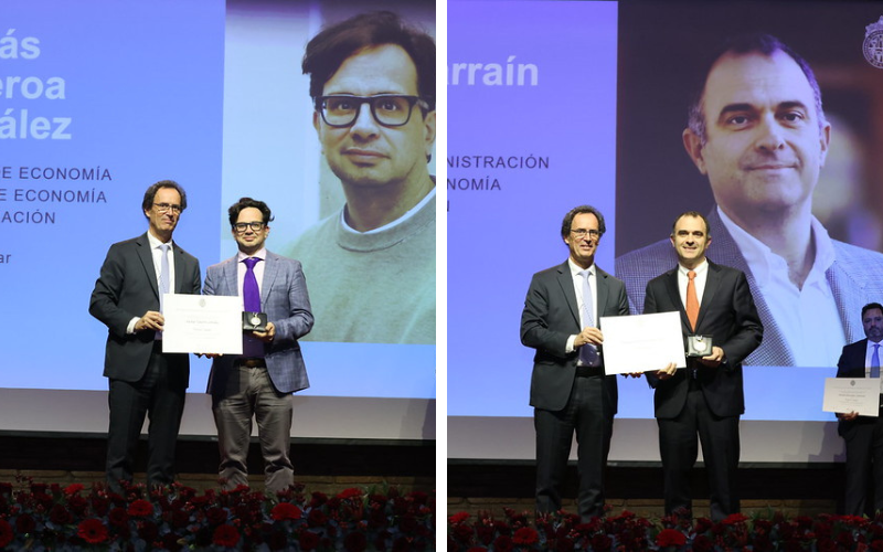 Académicos Nicolás Figueroa y Borja Larraín reciben diploma y medalla como nuevos Profesores Titulares UC